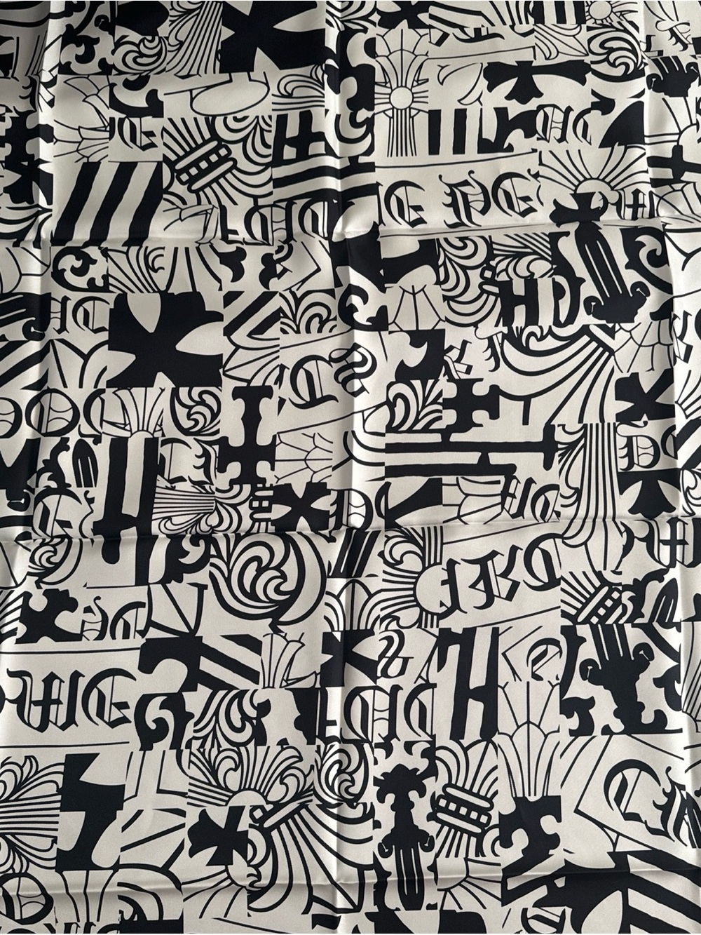 Chrome Hearts Black and White Silk Graphic Body Scarf